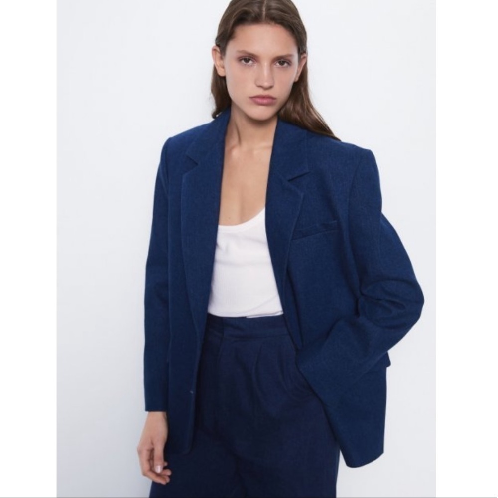 New Zara Oversize Denim Blazer Jacket - Picture 3 of 9